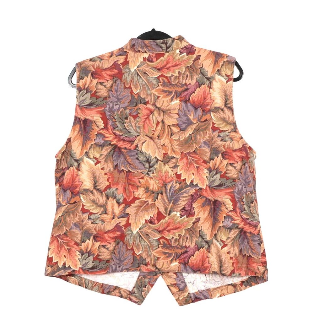 VTG Fall Leaf Print Button Up Vest L Womens Earthy Knit Mandarin Collar Boho - Picture 5 of 5
